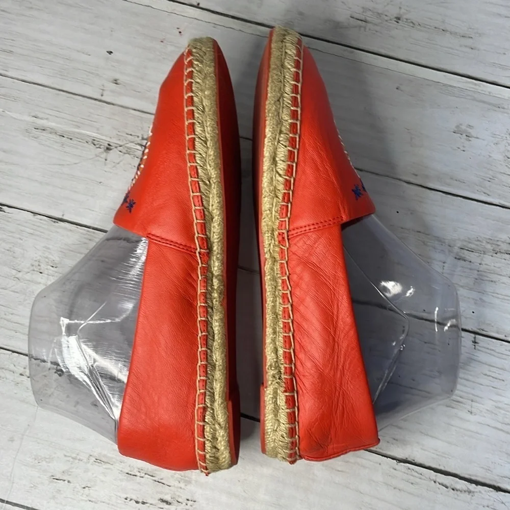 Tory Burch Coral Leather Embroidered Daley Espadrille Flats
